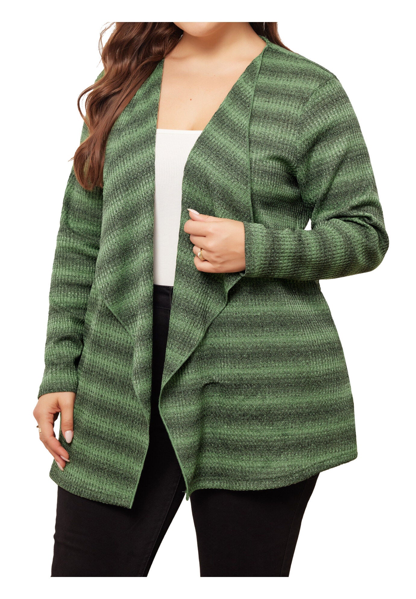 Lightweight Loose Open Front Tie Dye Cardigan, Green Black / Kelly Green, alternate image number 1