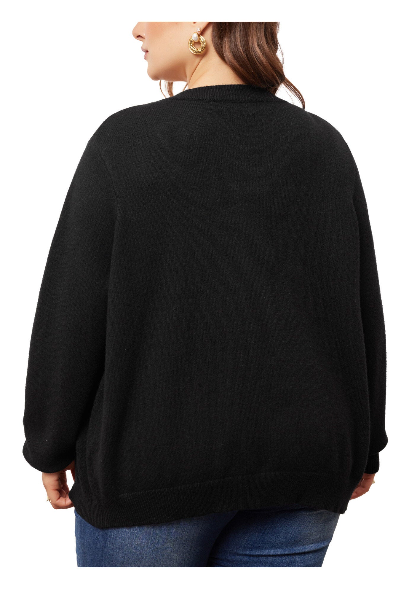 Button Down Crew Neck Sweater Knit Cardigan, Black / Black, alternate image number 3