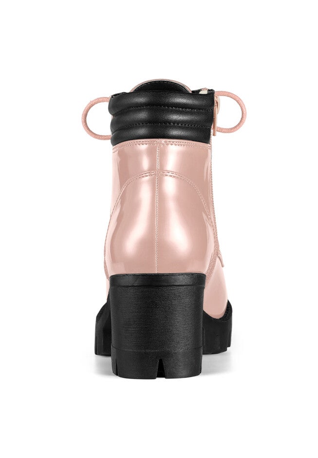 CHUNKY HEEL LACE UP PLATFORM COMBAT BOOTS, Pink / Pink, alternate image number 3