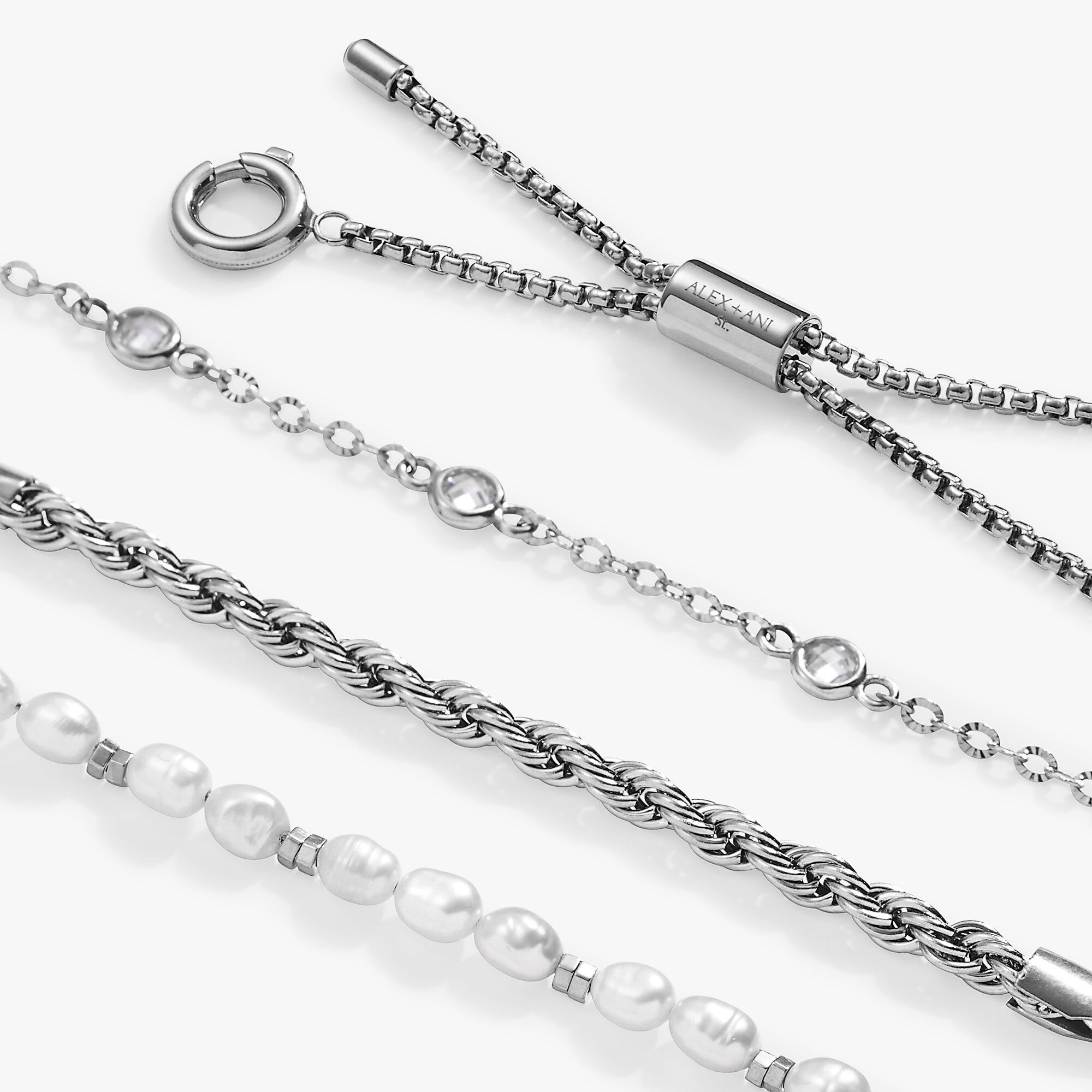 Crystal + Pearl Stranded Bracelet Set, Silver / Silver, alternate image number 1