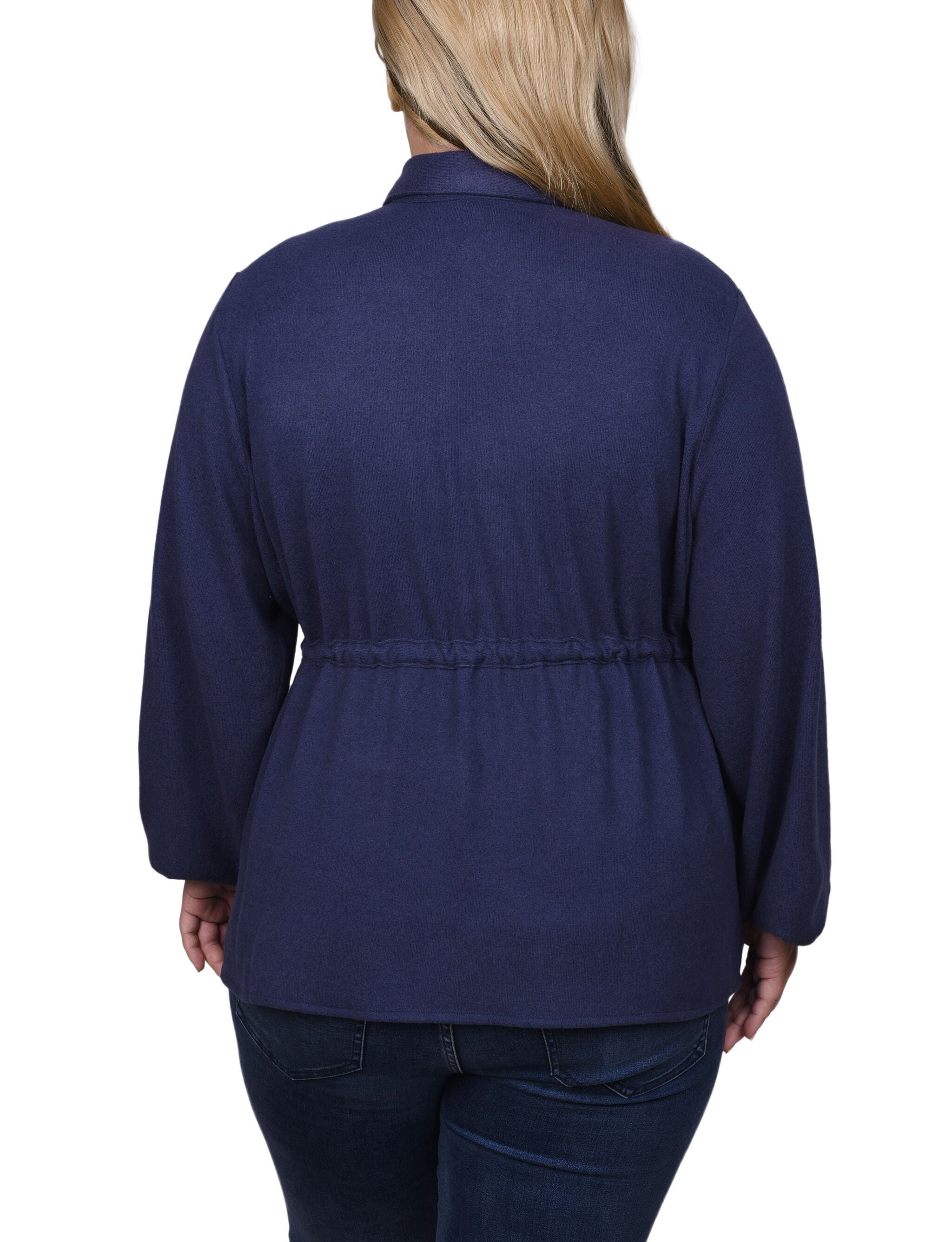 Long Dolman Sleeve Drawstring-Waist Tunic Top, Dark Denim, alternate image number 1