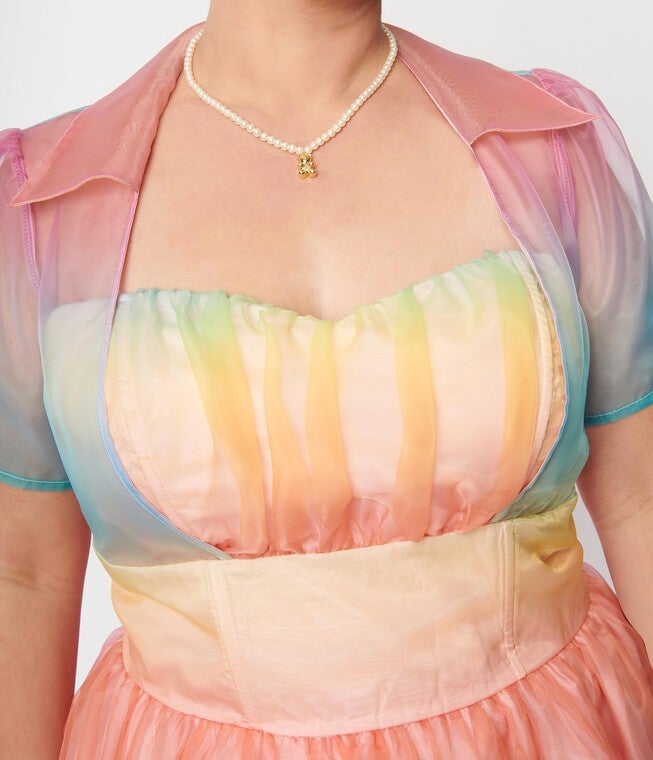 Unique Vintage Plus Size Pastel Rainbow Ombre Libby Swing Dress, Rainbow / Pink, alternate image number null