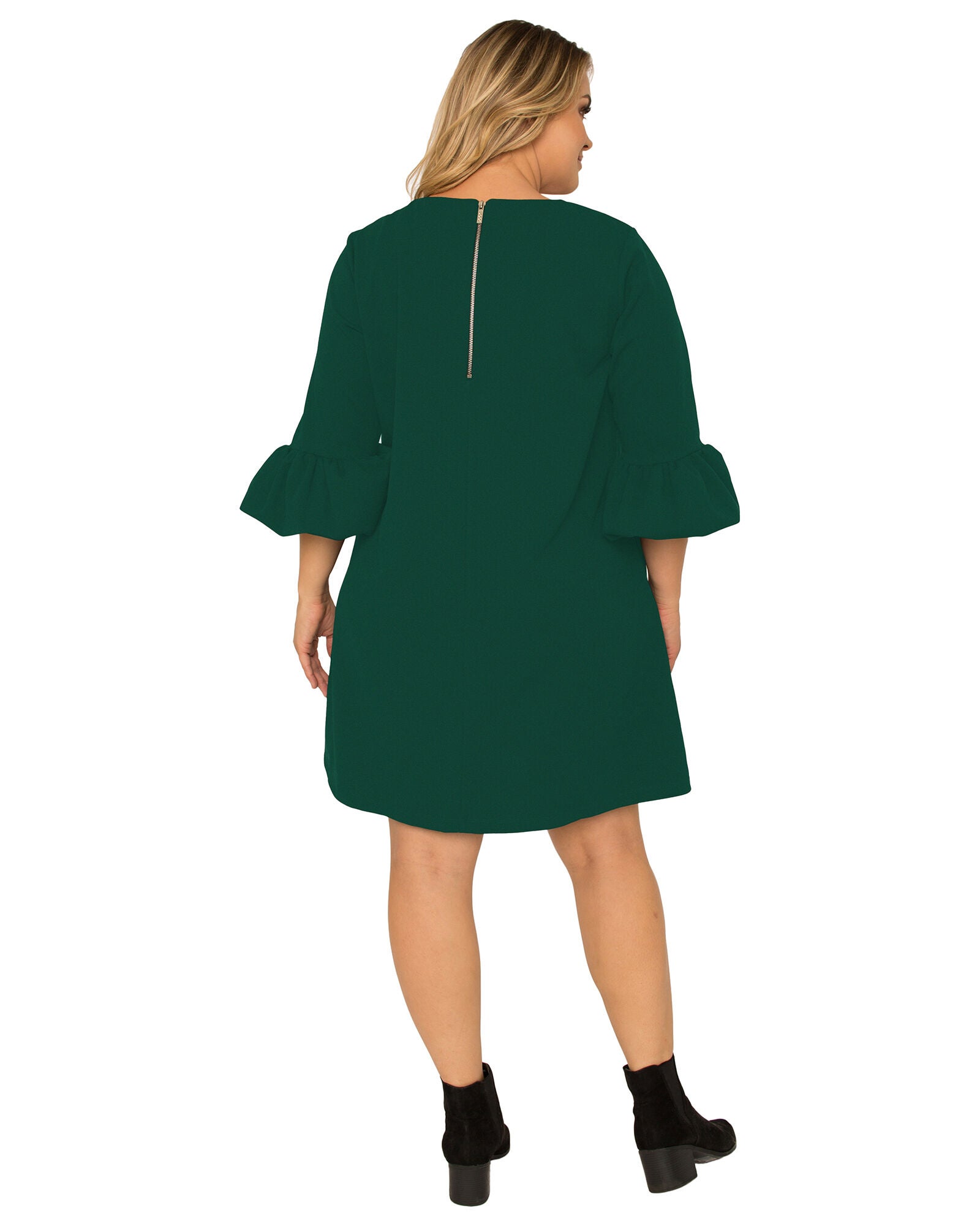 Plus Size Women&#39;s Crepe Knit 3/4 Balloon Sleeves Midi Shift Dress, , alternate image number 4
