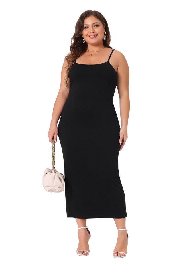 Sleeveless Spaghetti Strap Maxi Long Cami Dress, Black / Black, hi-res image number 0