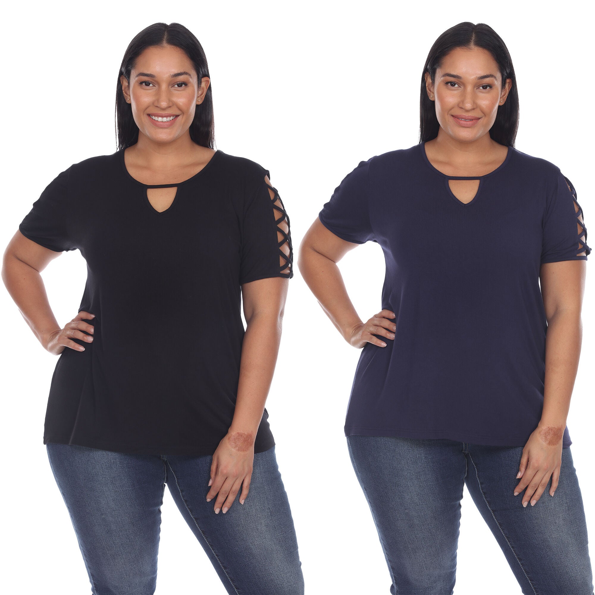 Essential 2 Pack Keyhole Neck Top, Black Navy / Black, hi-res image number 0