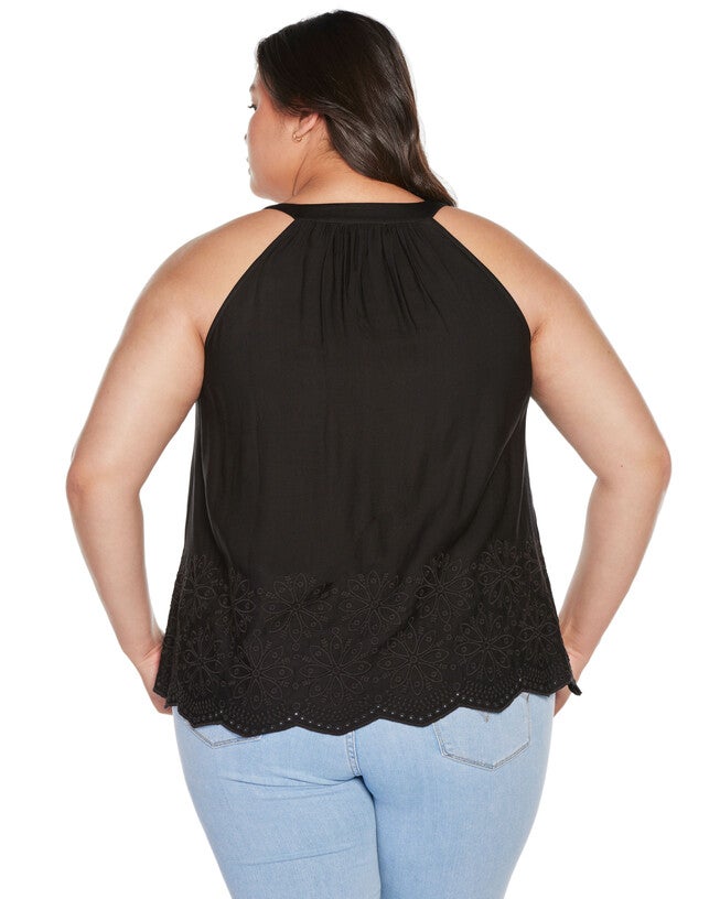 Plus Size Embroidered Hem Sleeveless Top, , alternate image number null