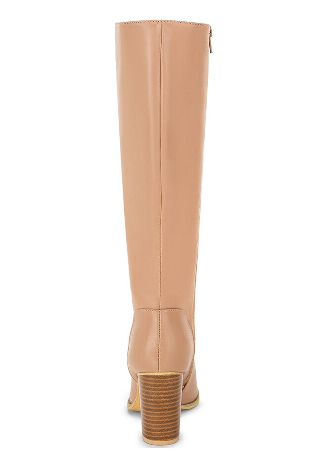 Round Toe Stacked Block Heels Knee High Boots, Nude / Peach, alternate image number 1