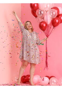 Summer Tie Neck Floral Printed Midi Babydoll Dress