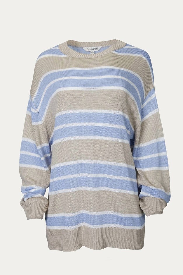 STRIPED OVERSIZED SWEATER IN TAUPE, Taupe / Charcoal Grey, hi-res image number 0