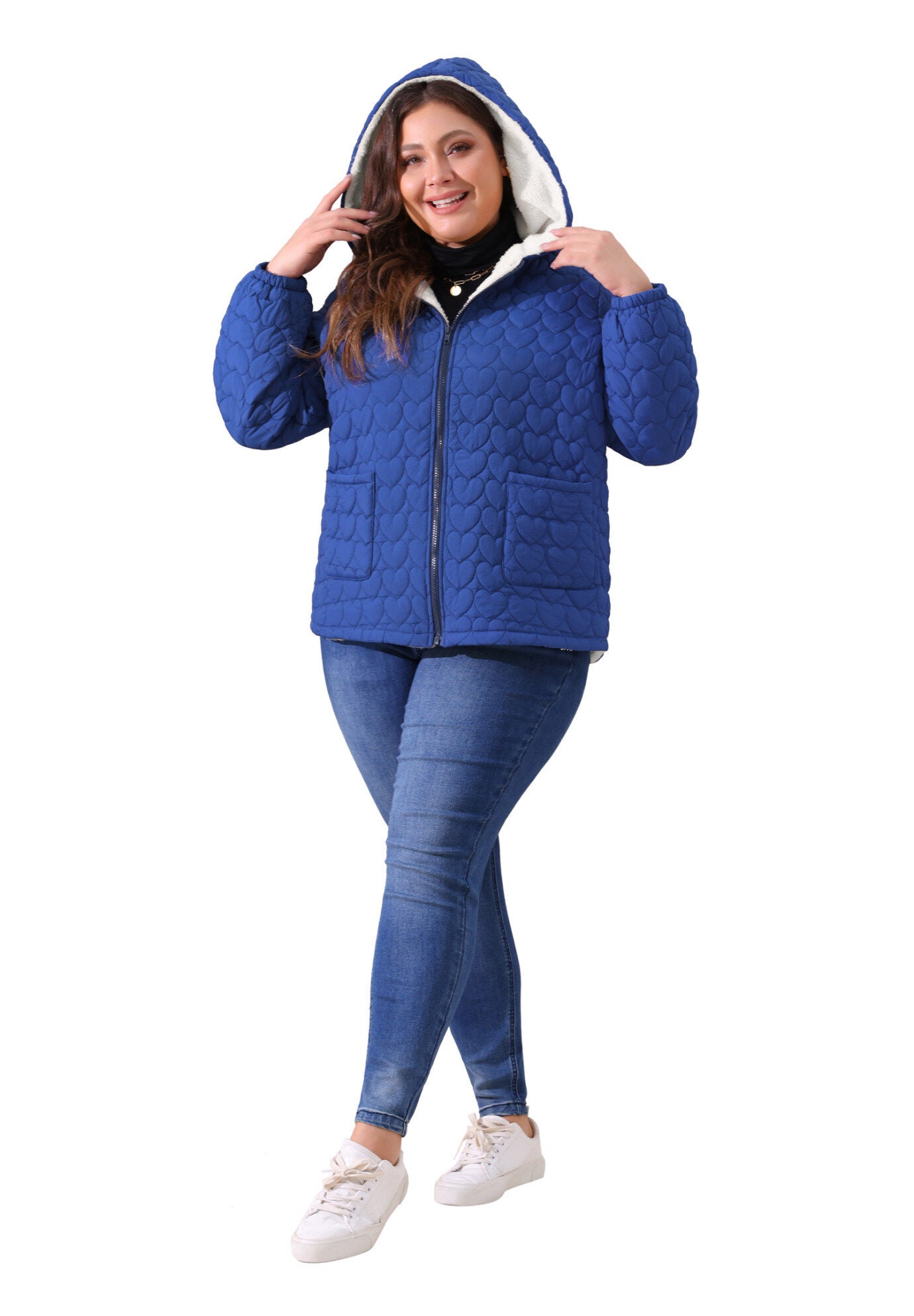 Puffer Hooded Jacket Quilted Full Zip Winter Coats, Royal Blue / Royal Blue, hi-res image number 0