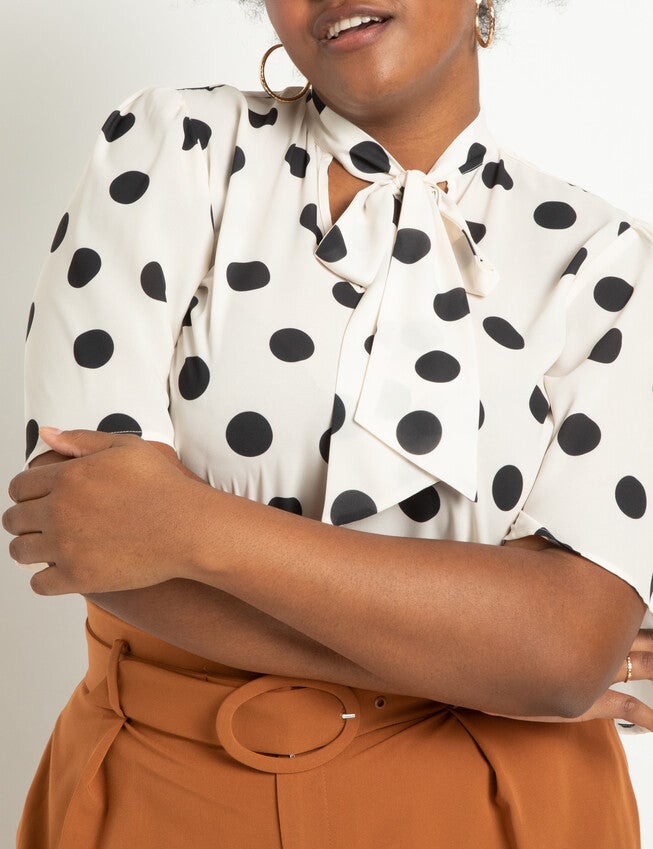 Bow Blouse With Flutter Sleeve, Vera Dot Bone / White, hi-res image number 0