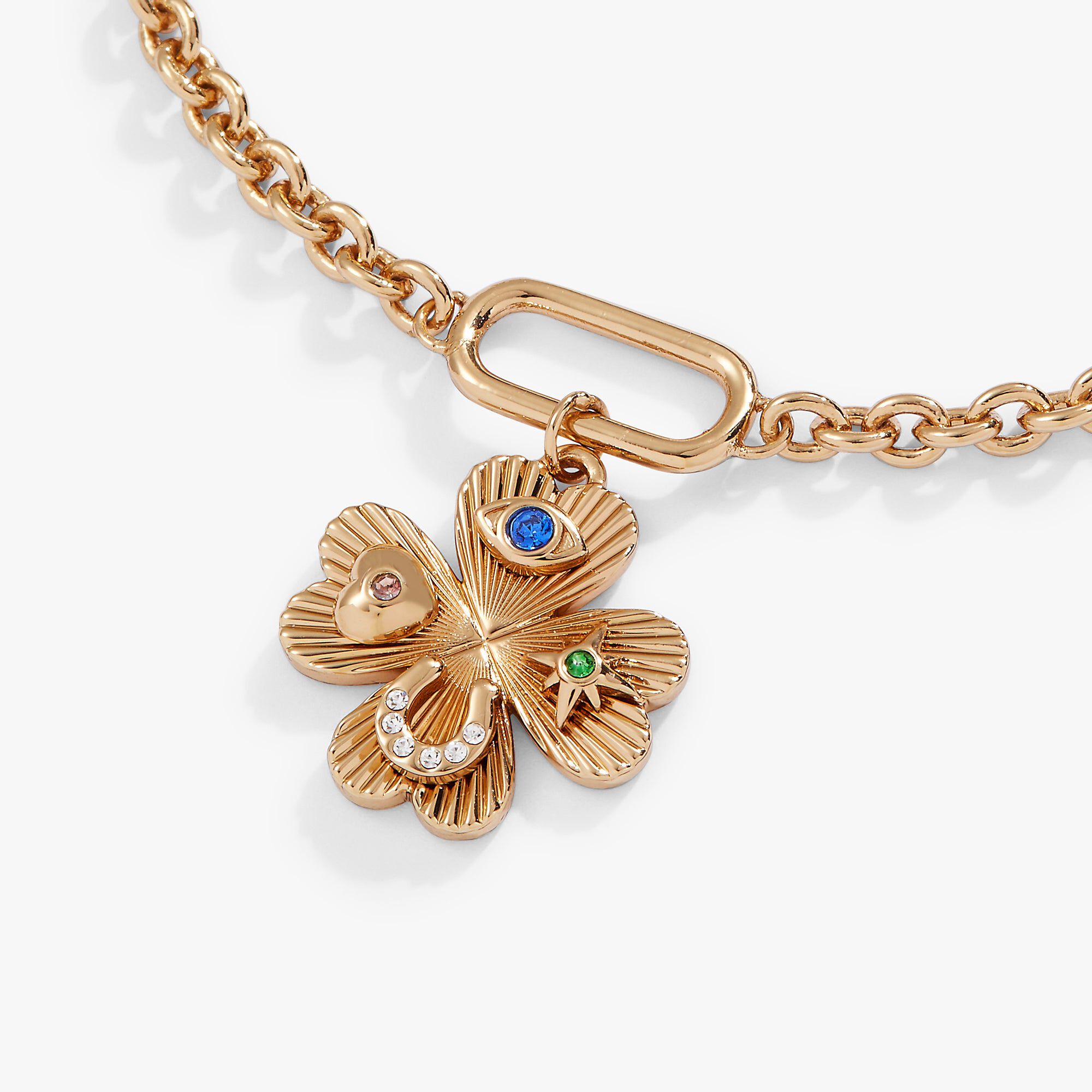 Lucky Four Leaf Clover Adjustable Bracelet, Gold / Gold, alternate image number 1