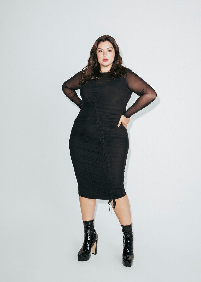 Mesh Ruched Dress, Black / Black, hi-res image number 0