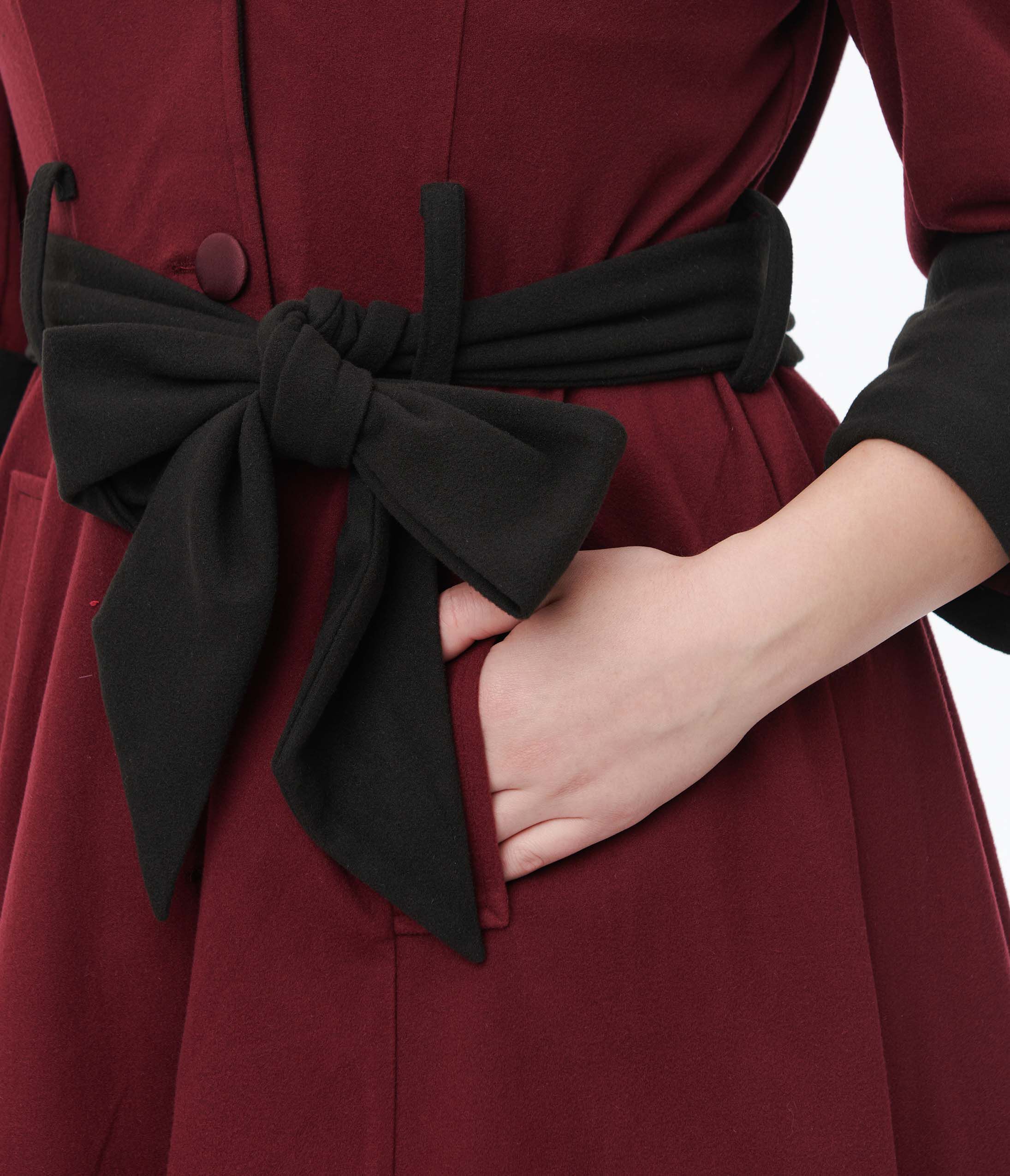 Unique Vintage Burgundy & Black Swing Coat, Burgundy  Black / Burgundy, alternate image number 3