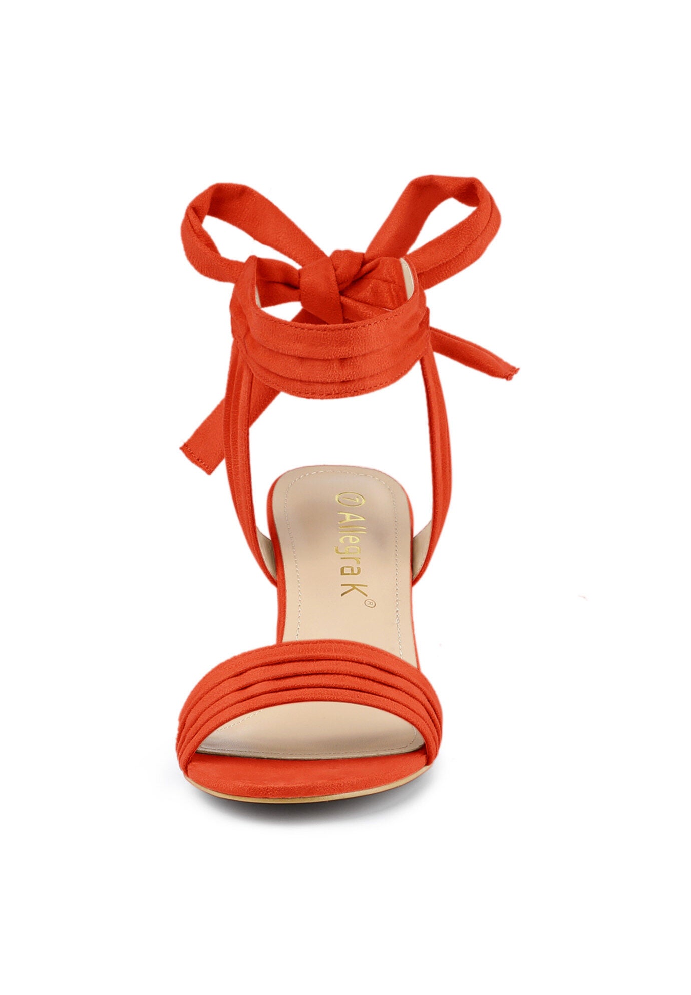 Open Toe Ankle Tie Back Block Heels Sandals, Orange / Orange, alternate image number 1