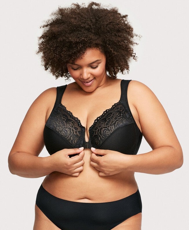 WonderWire Front-Closure Bra, Black / Black, alternate image number 1