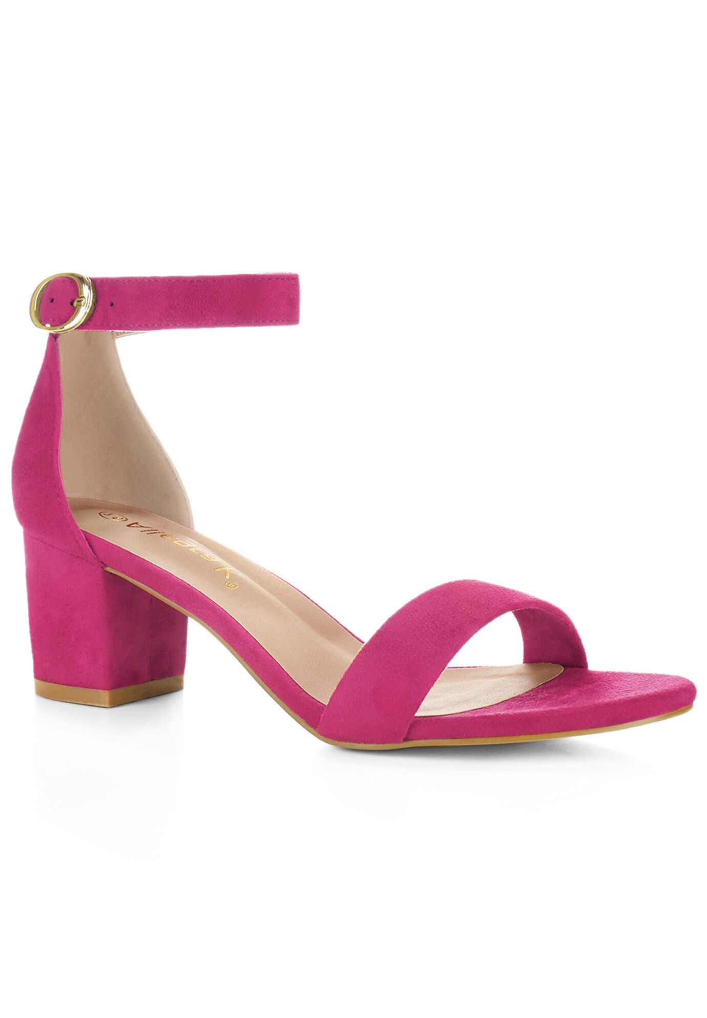 Mid Block Heel Ankle Strap Sandals, Hot Pink / Deep Fuchsia, hi-res image number 0