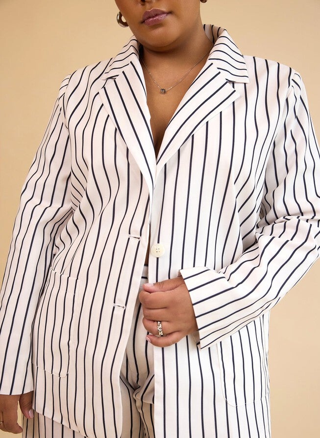 EDITH STRIPE OVERSIZED BLAZER, White / White, alternate image number 4