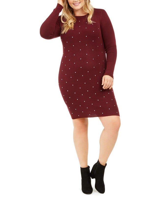 Derek Heart Women's Trendy Plus Studded Sweater Dress Red Size X-Large, Red / Red, hi-res image number null
