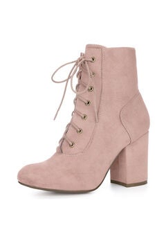 ROUND TOE CHUNKY HIGH HEEL LACE UP BOOTS