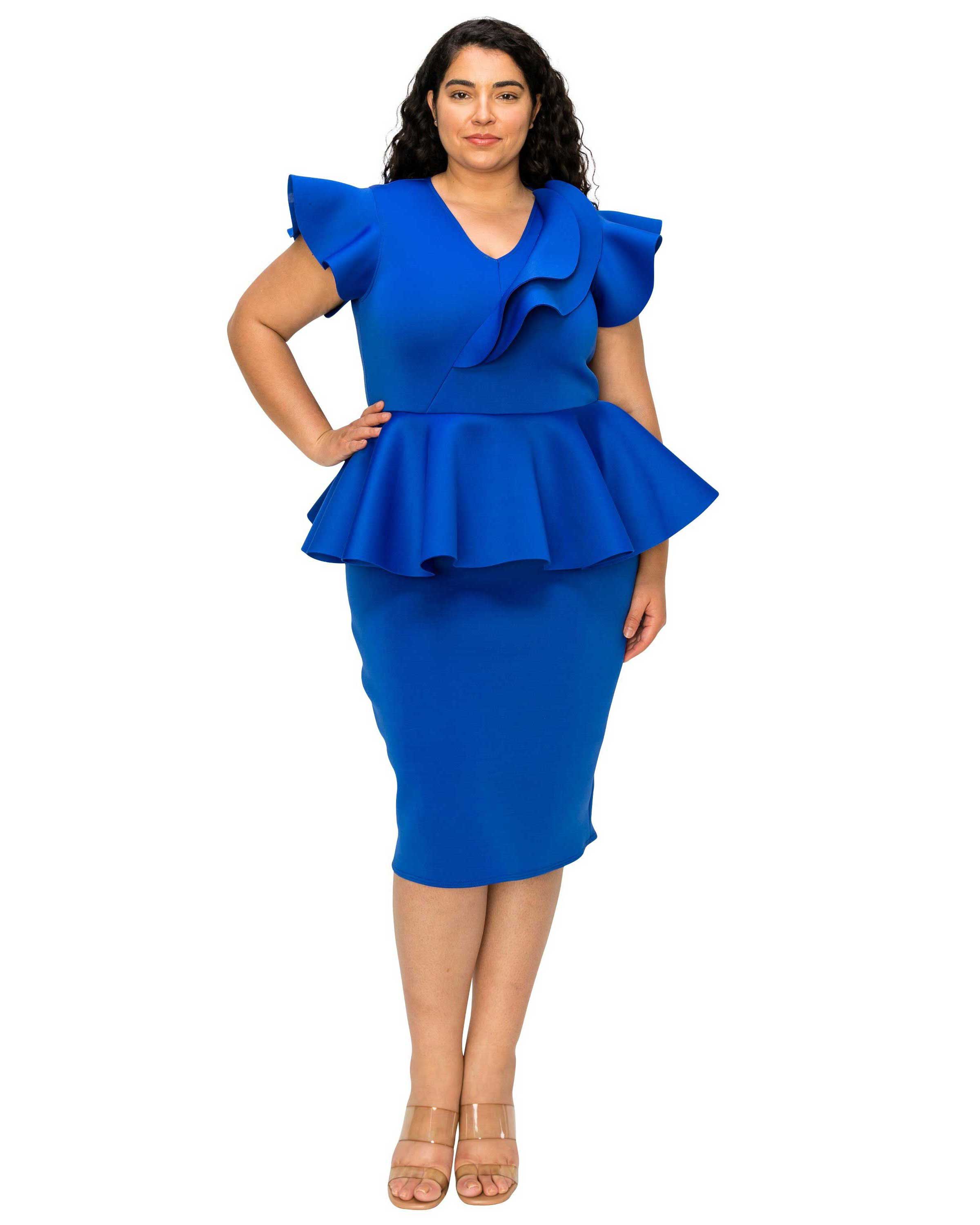 ONYX NEOPRENE PEPLUM DRESS, Royal / Royal Blue, hi-res image number 0