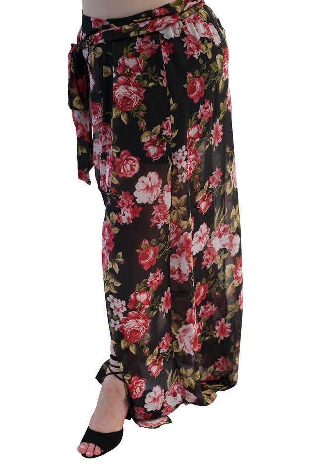Primrose Chiffon Floral-Print Maxi Skirt, Black with pink green floral print / Black, hi-res image number 0