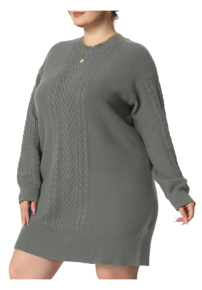CREWNECK LONG SLEEVE KNIT TUNIC PULLOVER SHORT SWEATER DRESS, Gray / Charcoal Grey, alternate image number 1