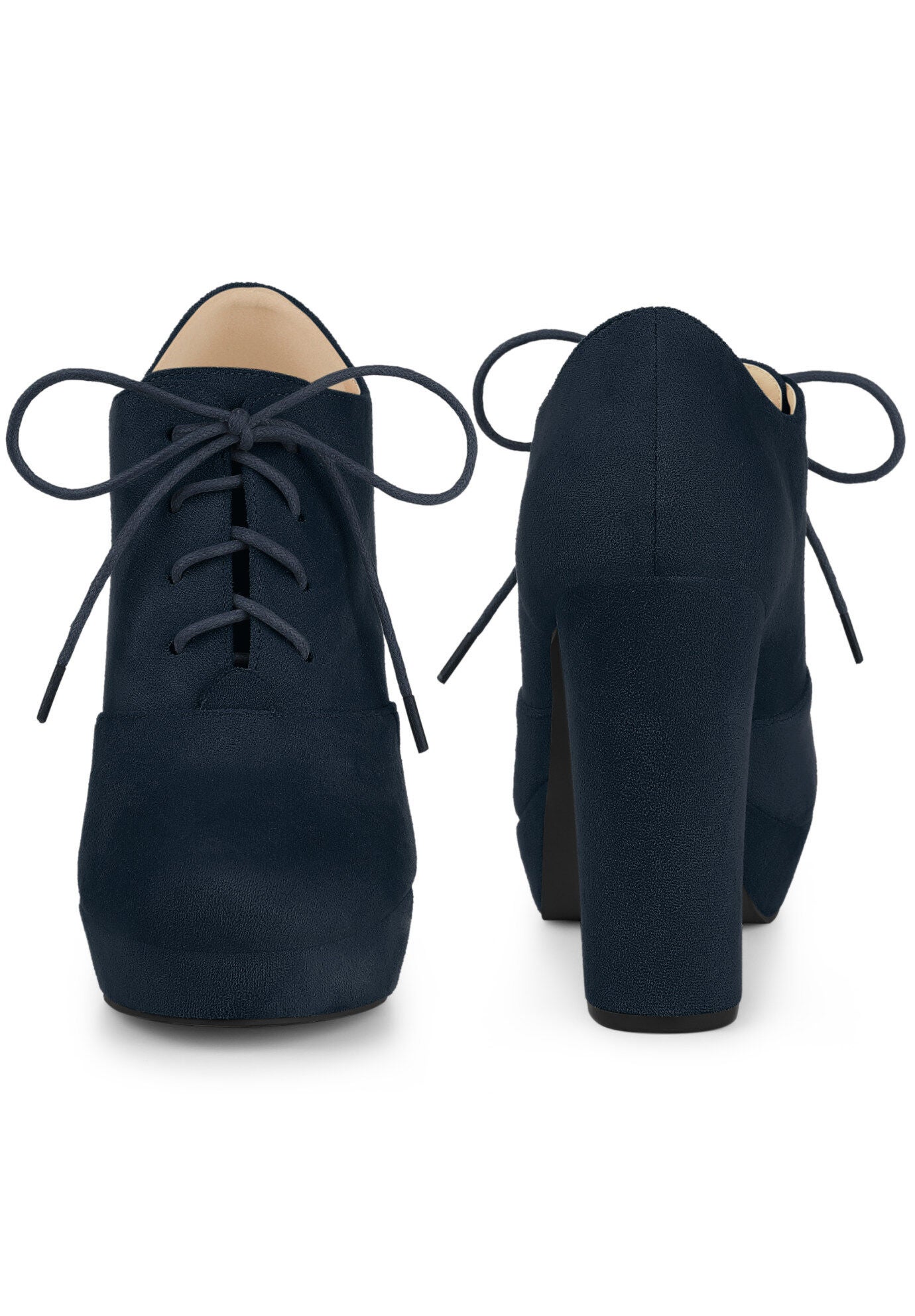 Platform Chunky Heel Lace Up Ankle Booties, Navy Blue / Navy, alternate image number 1