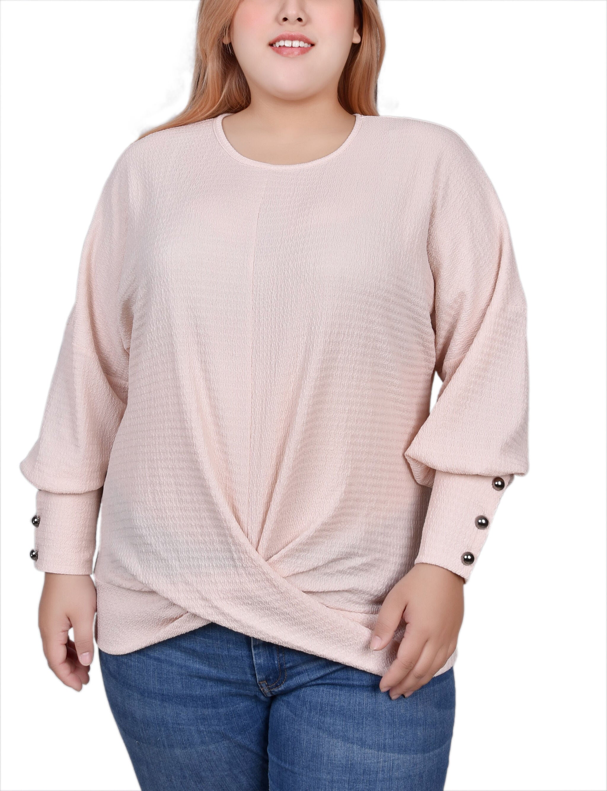 Long Sleeve Textured Knit Top, Shell Pink / pink, hi-res image number 0