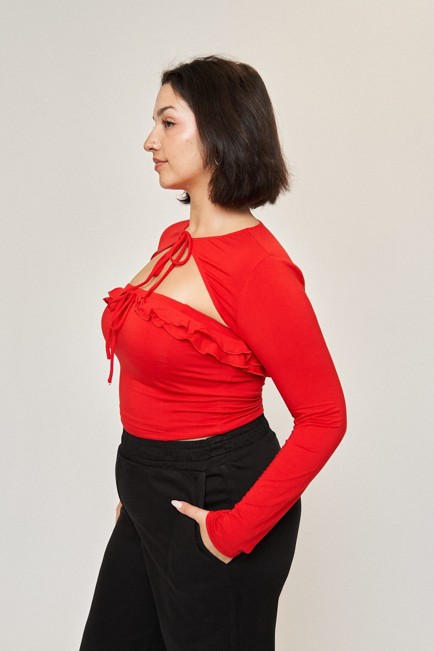 Isabelle Tie-Front Shrug, Cherry / Red, alternate image number 2