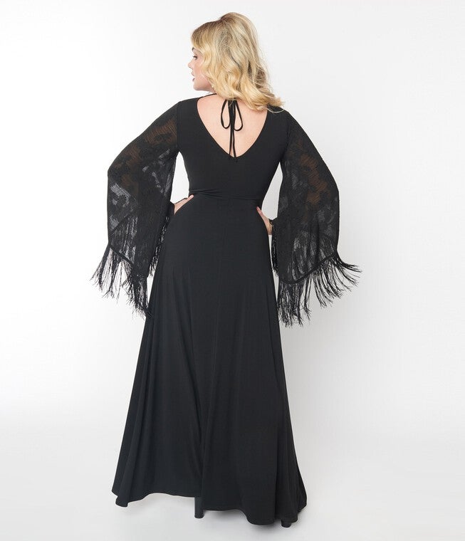 Smak Parlour Black Floral Fringe Sleeve Maxi Dress, Black Floral / Black, alternate image number 1