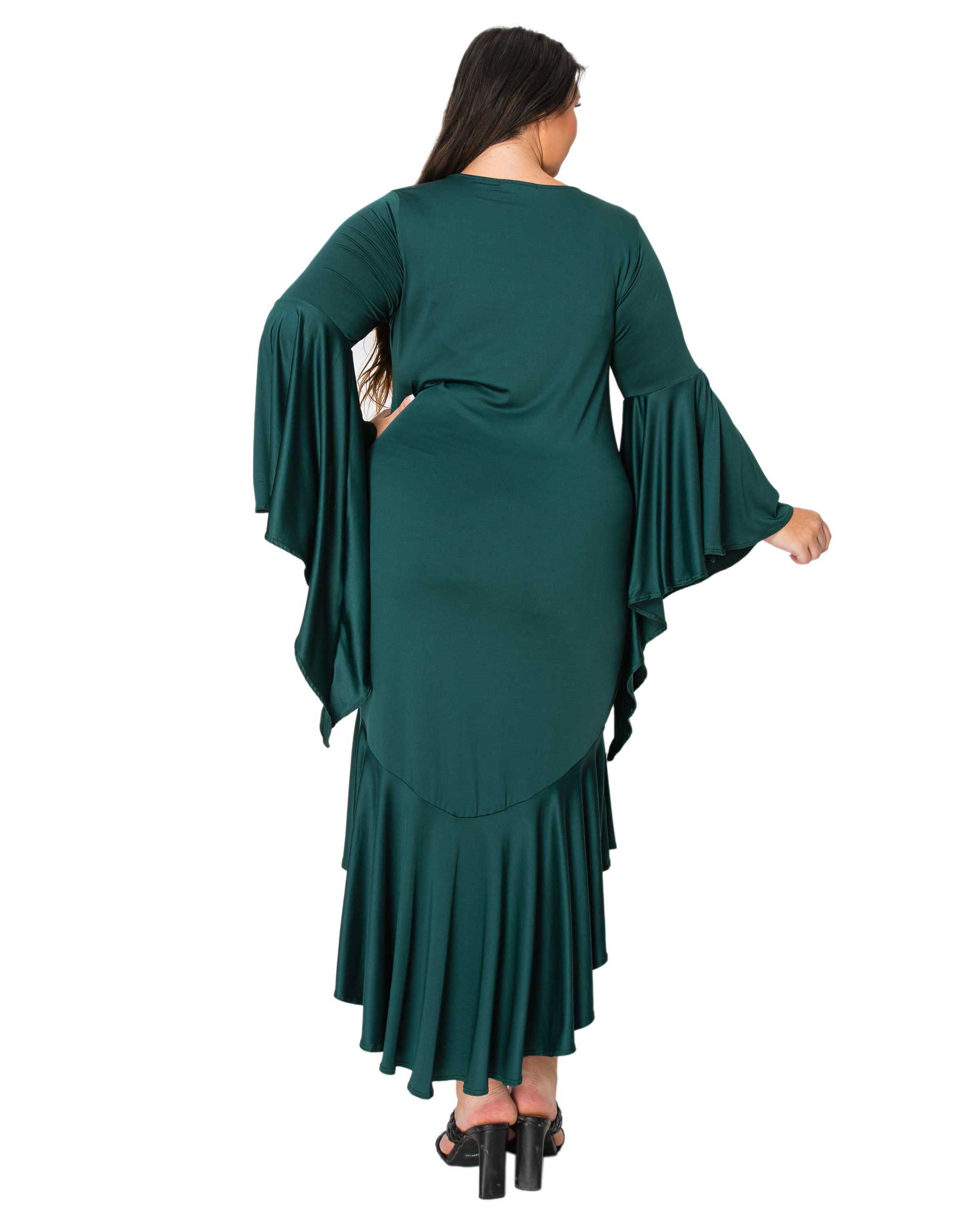 ARIELLE FLOWY MERMAID HEM DRESS, Hunter Green / Hunter Green, alternate image number 2