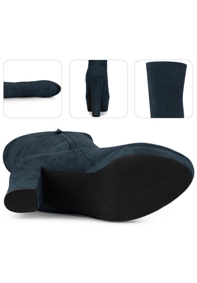 Platform Chunky Heel Over the Knee Thigh High Boots, Navy Blue / Navy, alternate image number 1