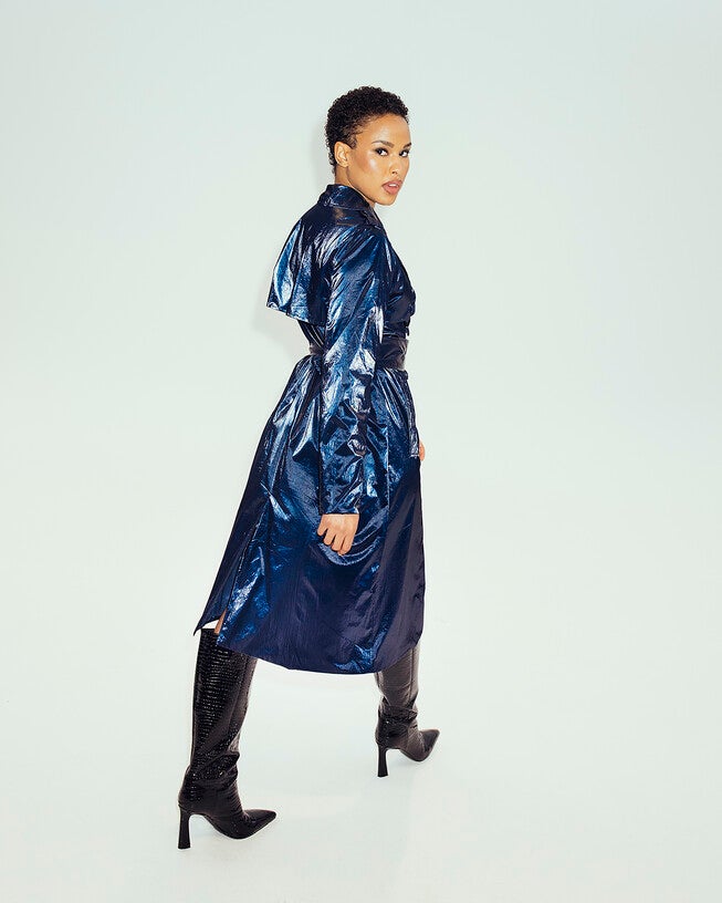 The Cameron Metallic Trench Coat, Navy / Navy, alternate image number 1