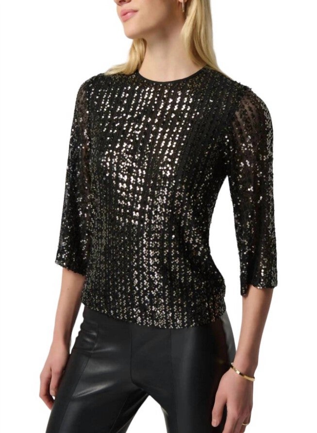 SEQUIN BOXY TOP, Black / Black, alternate image number 1