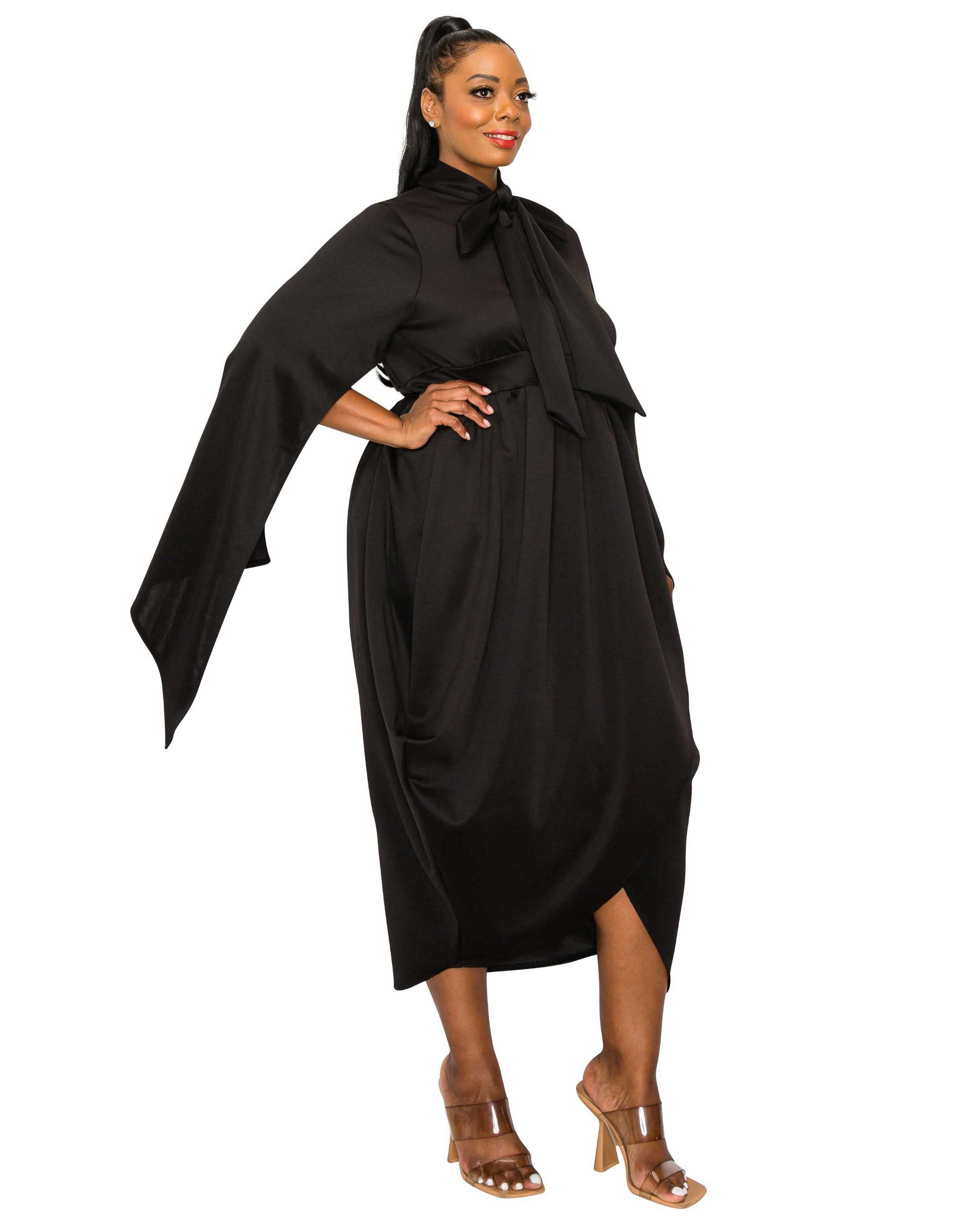 TINA TULIP HEM POCKET DRESS, Black / Black, alternate image number 1