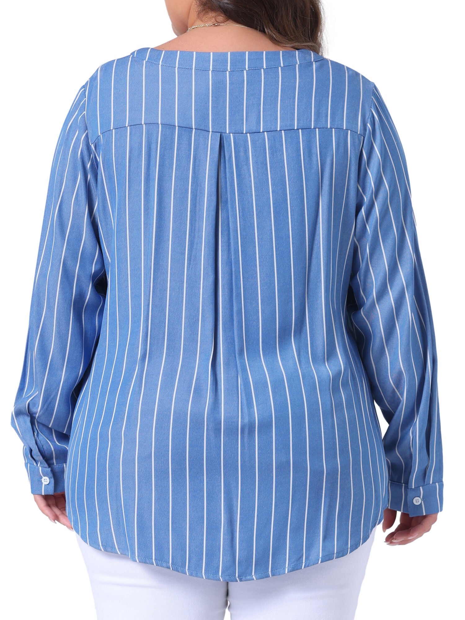 Long Sleeve Button Down Shirt Top, Blue / Light Blue, alternate image number 3