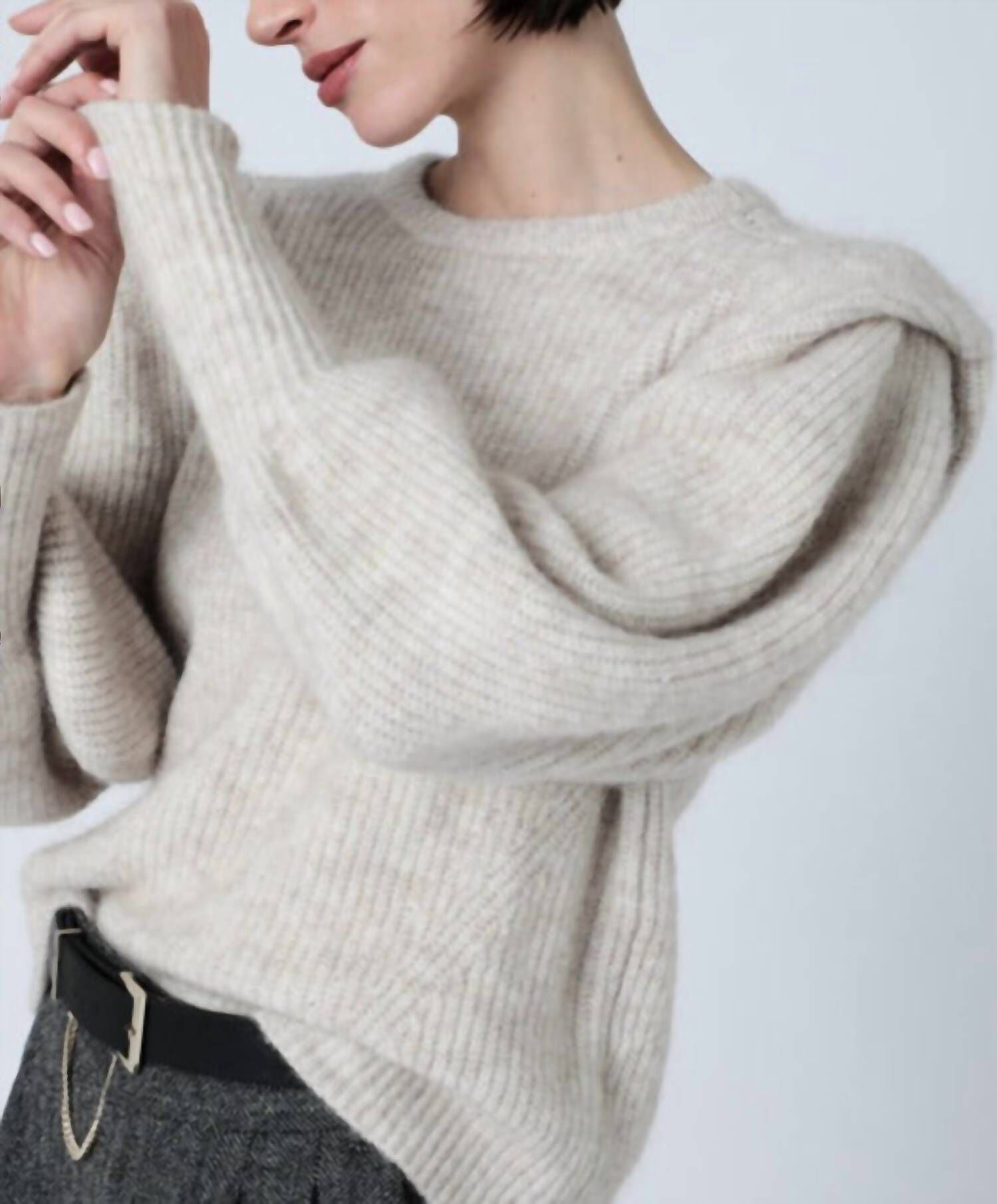 BEIGE HEATHER SWEATER IN BEIGE, , alternate image number 4