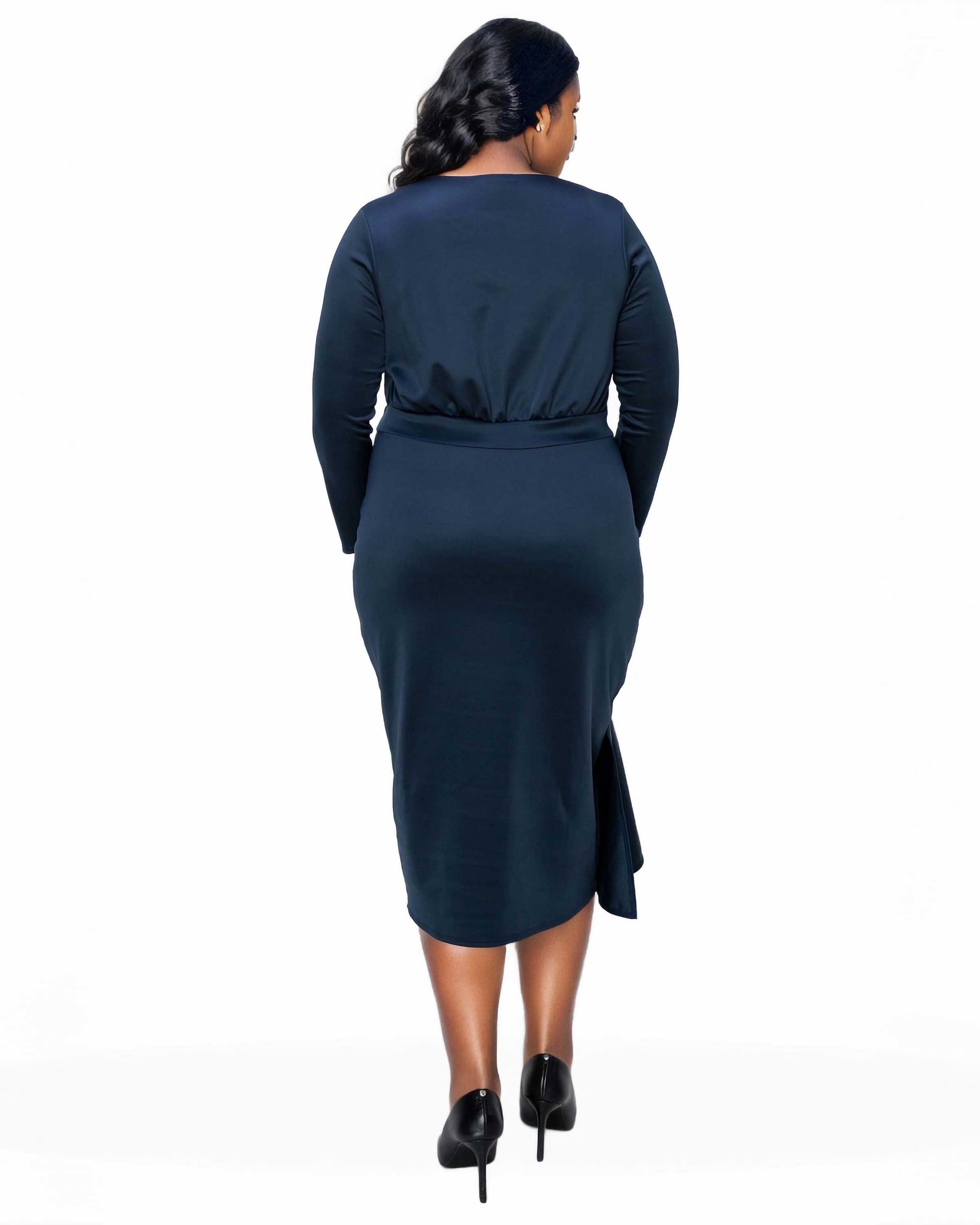 ALEXANDRA RUFFLED BODYCON DRESS, Navy / Navy, alternate image number 1