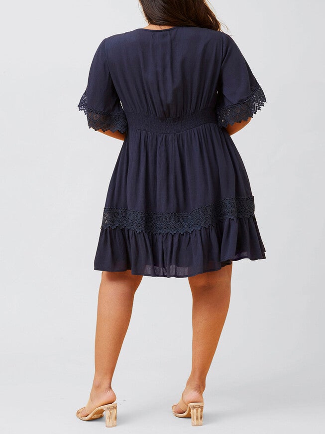 Paloma Short Dress Embroidered Details Solid, Navy / Navy, alternate image number null