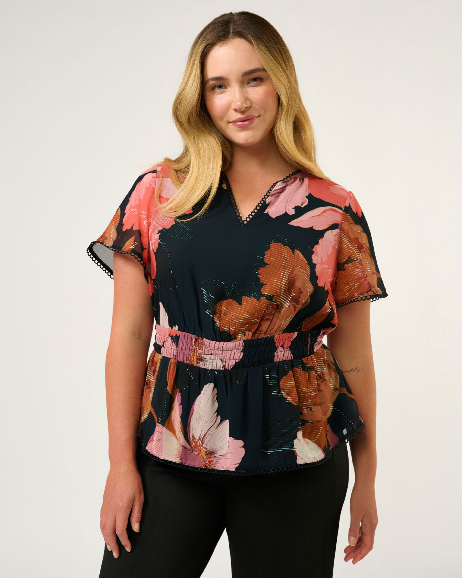 Elena Waisted Top, NavyPeony / Navy, hi-res image number 0