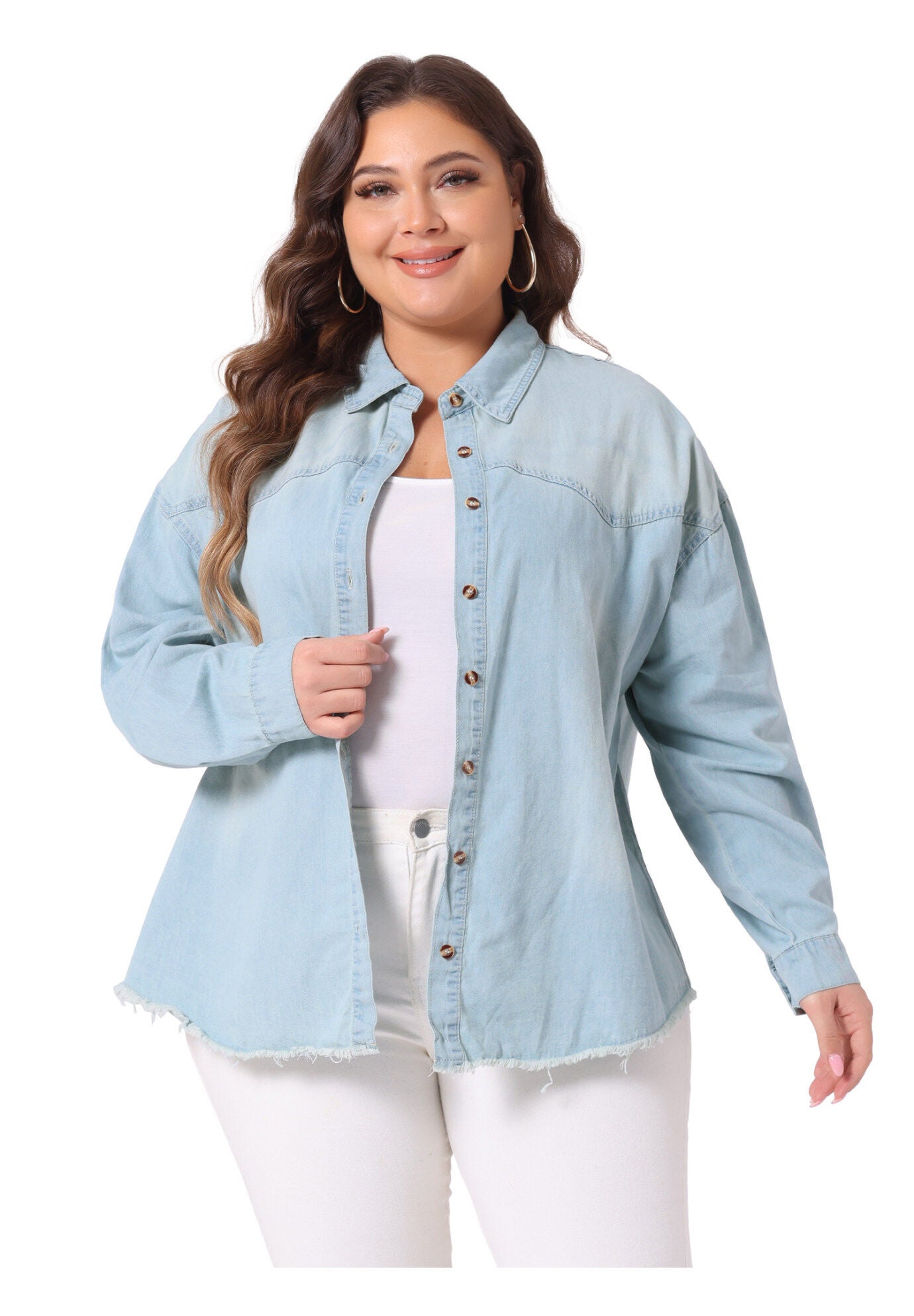 Button Down Shirt Cotton Denim Jacket, Baby Blue / Light Blue, alternate image number 2