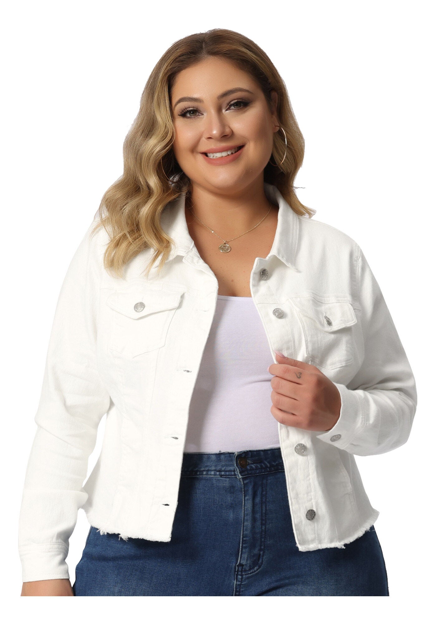 WASHED FRONT FRAYED DENIM JACKET, White / White, alternate image number 2