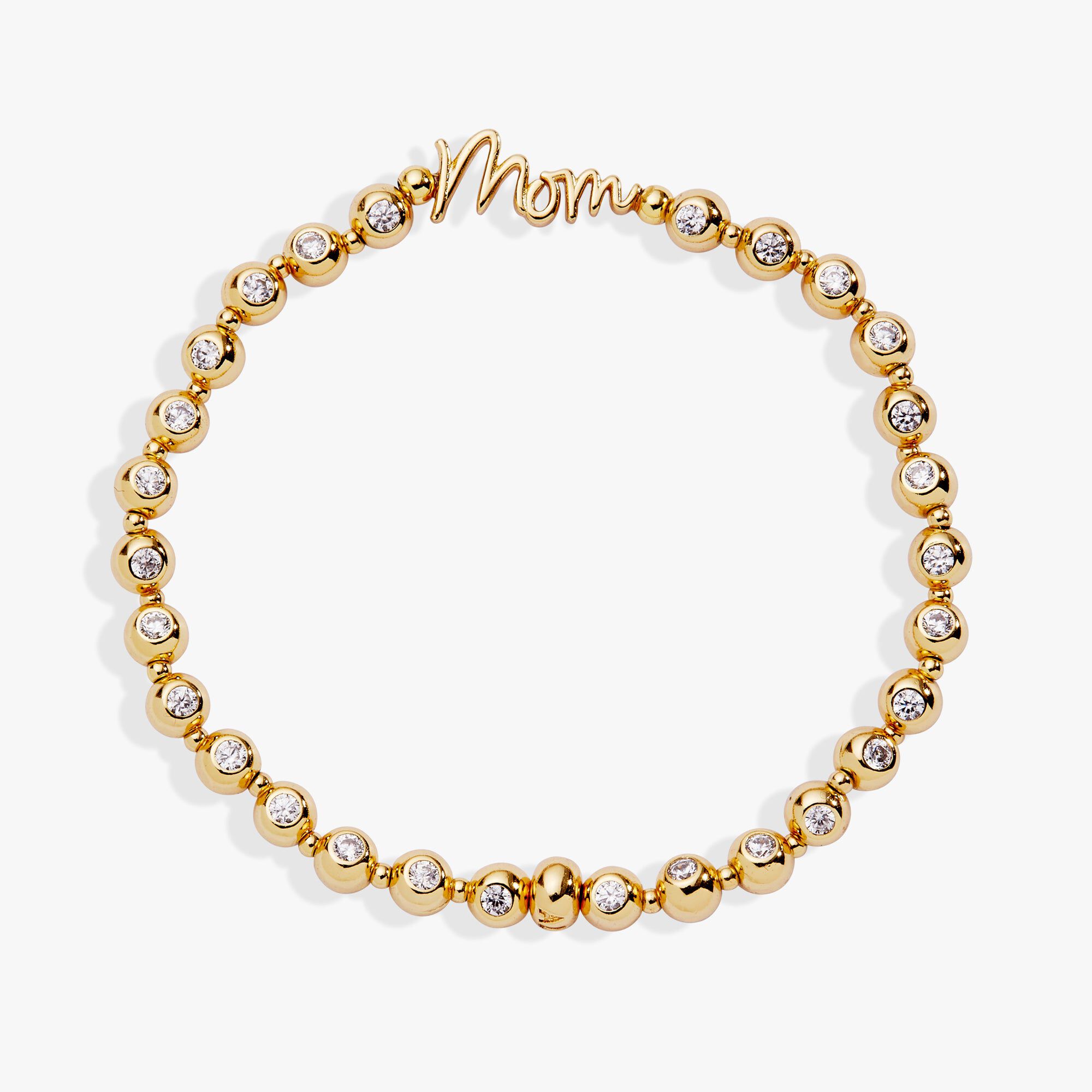 Mom Elongated Crystal Stretch Bracelet, Gold / Gold, hi-res image number 0
