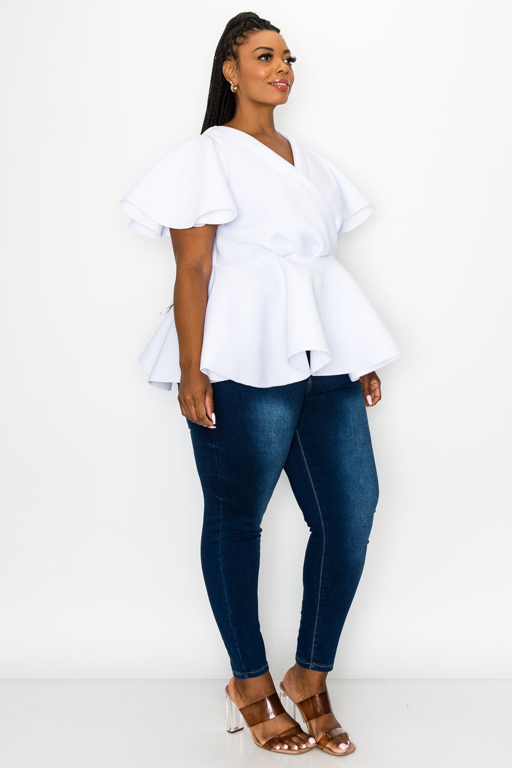 Siobhan Peplum Top, White / White, alternate image number 2