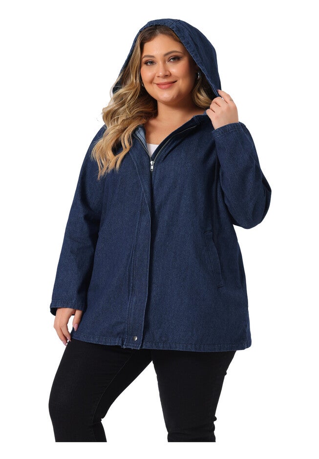 HOODIE LAYERED DRAWSTRING UTILITY DENIM JACKET, Black Blue / Navy, alternate image number 2