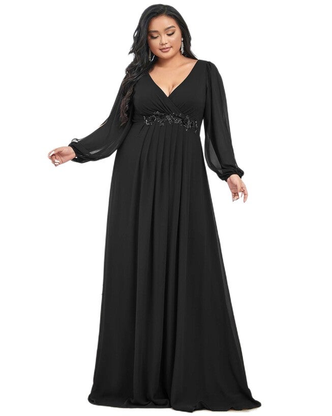 Chiffon V-Neckline Long Sleeve Formal Evening Dress, , alternate image number 9