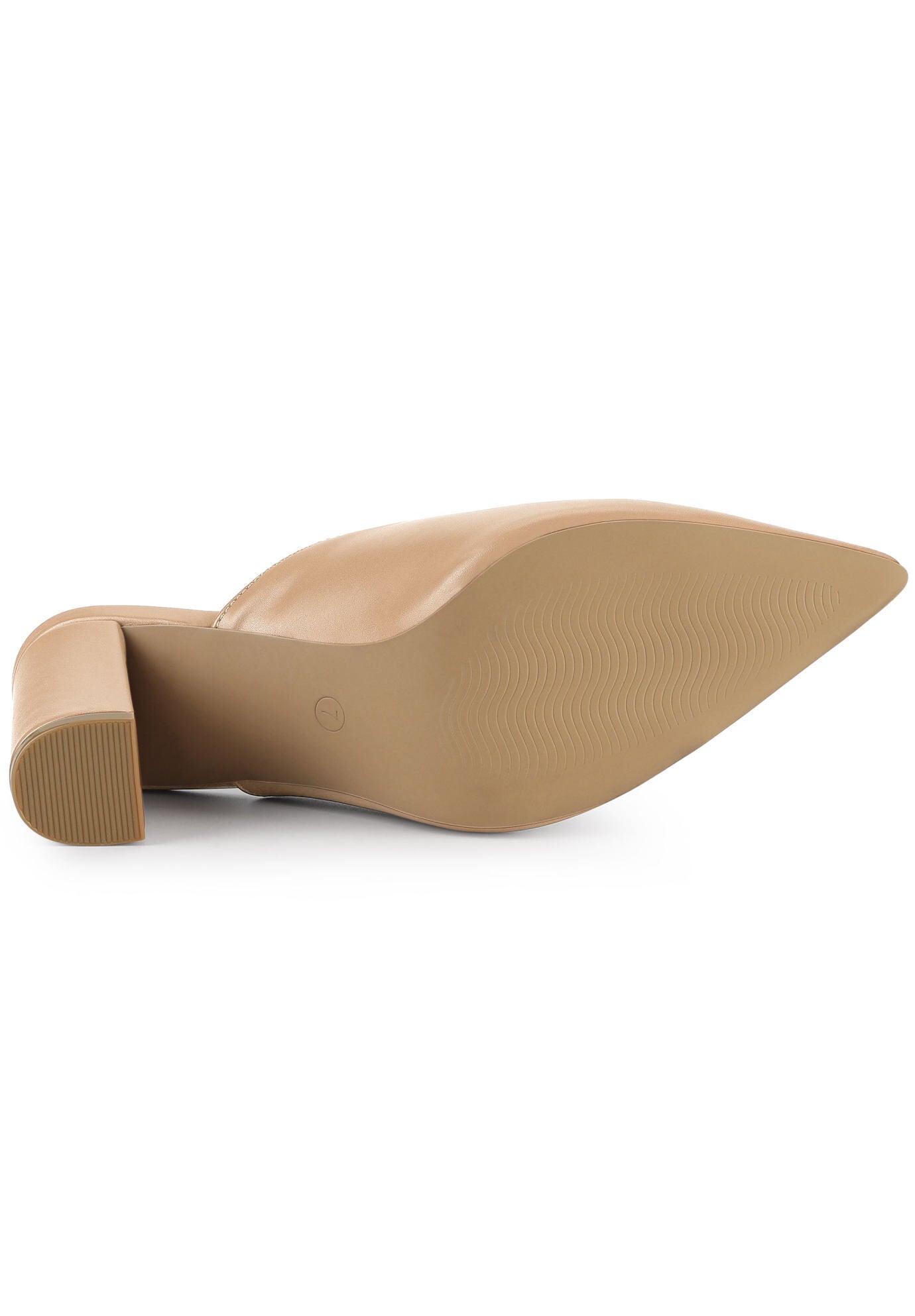 Pointed Toe Chunky Heels Slides Mules, Nude / Beige, alternate image number 3