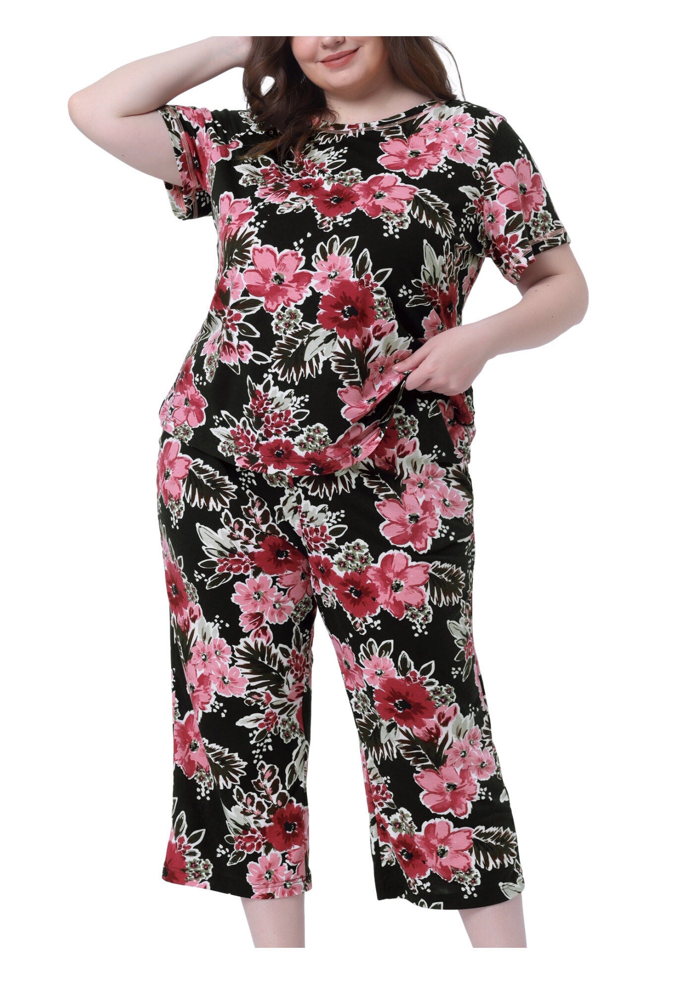 Short Sleeve Sleepwear Soft Lounge Set, Black / Black, alternate image number 1