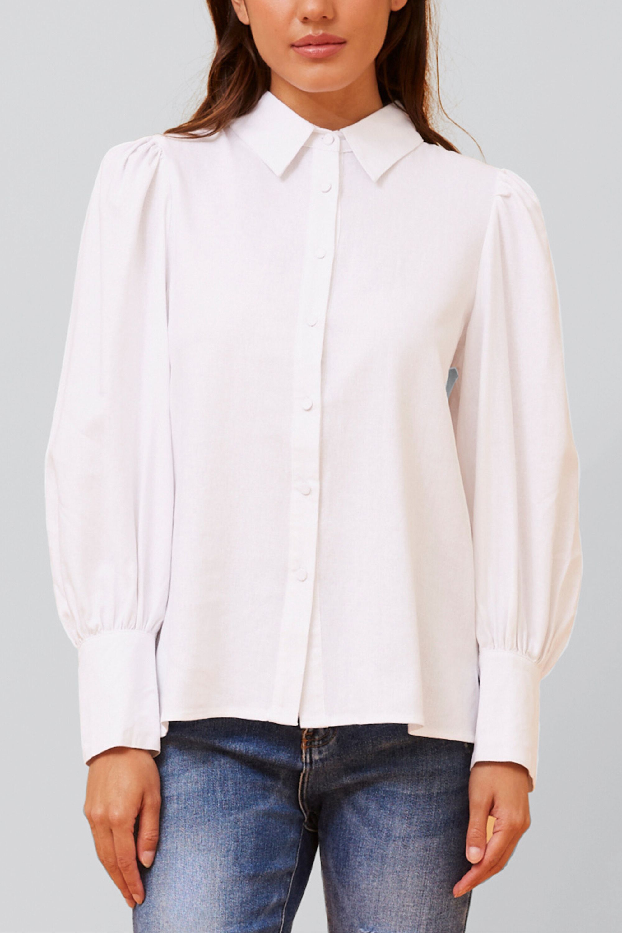 Maxine Shirt Fitted Long Puffy Sleeves Solid, White / White, hi-res image number 0